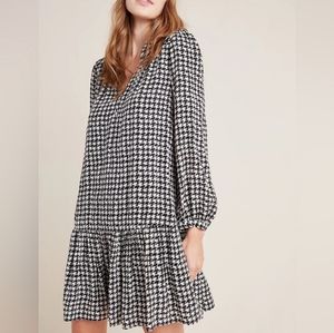 ANTHROPOLOGIE Maeve Houndstooth Sleeved Dress - Color Black White - Size Small